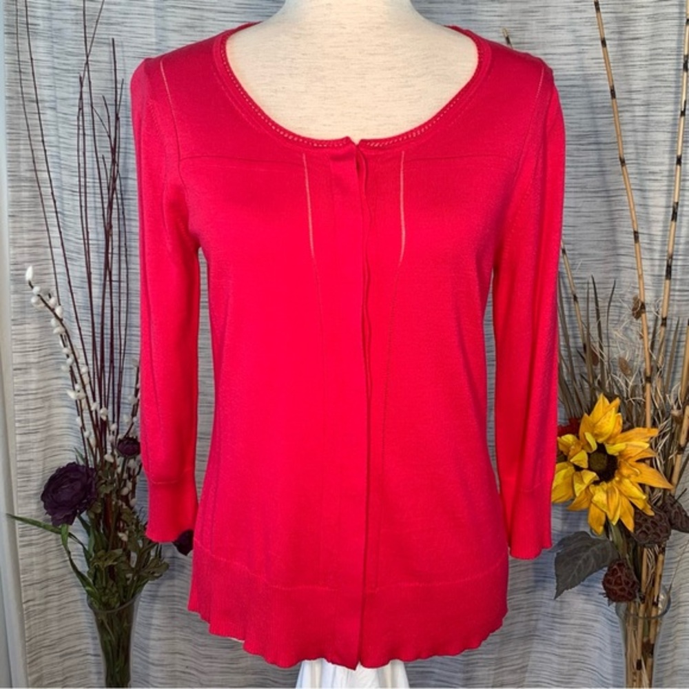 Anne Klein red cardigan sweater.
